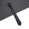 Black blue zipper tie, plaid narrow necktie for business, formal work, interview and wedding wear. - Black Plaid Zipper Style / 6cm Short Style / Black