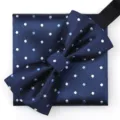 Conjunto de pajarita y pañuelo de bolsillo con lunares azul marino para hombre boda. - Azul Brillante Pajarita + Pañuelo