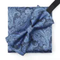 Conjunto pajarita y pañuelo paisley azul negro hombre boda formal traje de negocios elegante - Azul Paisley Pajarita + Pañuelo
