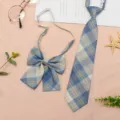 Blue plaid JK uniform tie and bow set, sweet school style matching accessory for daily wear. - JK052 Ice Cream Plaid Tie and Bow Tie Set