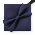 Conjunto de pajarita y pañuelo azul marino, elegante accesorio de moda formal para hombre. - Nuevo Azul Marino Liso Pajarita + Pañuelo