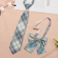 Blue plaid JK uniform tie and bow set, stylish school girl accessory for daily wear and cosplay. - JK053 Sky Blue Yellow Plaid Tie and Bow Tie Set