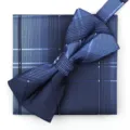 Conjunto de pajarita y pañuelo de cuadros azules para hombre, accesorio formal de boda y negocios. - Hombre Moda Cuadros Pajarita + Pañuelo