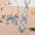 JK uniform plaid tie and bow set, pre-tied necktie with matching bowknot for daily wear. - JK056 Shengsheng Plaid Tie and Bow Tie Set