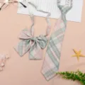 JK uniform plaid tie and bow set, pre-tied necktie collar accessory for daily fashion. - JK057 Lime Soda Plaid Tie and Bow Tie Set