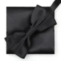 Conjunto de pajarita y pañuelo de bolsillo de satén negro para hombre traje formal. - Negro Clásico Pajarita + Pañuelo