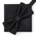 Conjunto clasico de pajarita y panuelo negros texturizados para traje de caballero. - Negro Cuadrícula Pajarita + Pañuelo