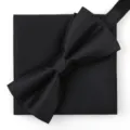 Conjunto de pajarita y pañuelo negro elegante para hombre, ideal para bodas y eventos formales. - Negro Raya Fina Pajarita + Pañuelo