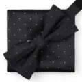 Conjunto de pajarita y pañuelo negro con lunares blancos para traje formal de hombre. - Negro Raya Diagonal Punto Blanco Pajarita + Pañuelo