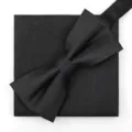 Conjunto de pajarita y pañuelo de hombre negro, textura geométrica elegante para bodas. - Negro Copo de Nieve Pajarita + Pañuelo