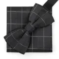Conjunto de pajarita y pañuelo a cuadros negros para hombre boda formal elegante variante. - Negro Cuadro Cuadrado Pajarita + Pañuelo