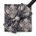 Conjunto de pajarita y pañuelo paisley azul negro hombre para boda formal de negocios. - Camello Patrón Pajarita + Pañuelo