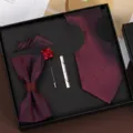 Heren Trouwen Stropdas Set 5-Delig Bordeaux Rode Vlinderdas Pochette Stropdaspeld Cadeau - Rits 5-Delige Set / Bordeauxrood