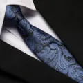 Detailed view of blue paisley pattern men tie for business formal wear and office wedding. - 8cm New Blue Paisley Zipper
