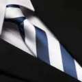 Detail shot of blue and white striped business tie texture, elegant office formal wear style. - 8cm L002 Zipper