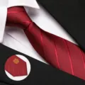 Red striped necktie for business wear, wedding suit accessory with classic detail view. - 8cm Burgundy Twill Round Double Happiness Zipper