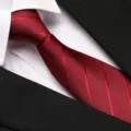 Red striped necktie for men business formal wear paired with a white dress shirt and black suit. - 8cm Burgundy Twill Zipper