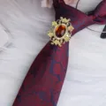 Uomo vintage strass anello cravatta retro barocco spilla clip colletto metallo accessorio - Ovale Oro Pietra Champagne Fermacravatta / Rosso Blu Paisley