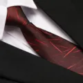 Red business necktie with black abstract lines, paired with white shirt for formal menswear. - 8cm Burgundy Snowflake Zipper