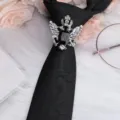 Uomo vintage cristallo corona cravatta anello spilla cravatta nera moda gioielli - Corona Aquila Argento Fermacravatta Strass Nero / Paisley Nero
