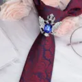 Uomo vintage cristallo cravatta anello strass spilla cavaliere reale cravatta clip accessorio - Corona Aquila Argento Fermacravatta Strass Blu / Rosso Blu Paisley