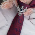 Cravatta rétro da uomo d'affari e fermacravatta con spilla d'aquila bicipite in cristallo. - Aquila Bicipite Argento Fermacravatta / Rosso Blu Paisley
