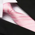 Pink striped necktie for business formal wear, paired with white shirt and black suit jacket. - 8cm D13 Handmade