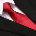Red patterned necktie with white shirt and black suit for men business formal wear. - 8cm D16 Handmade