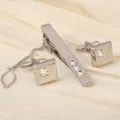 Ensemble pince a cravate et boutons de manchette argentes avec cristaux pour hommes. - Cristal Blanc Pince à Cravate et Carré Strass Blanc Boutons de Manchette Set