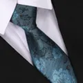 Detailed view of a retro blue floral pre-tied zipper necktie for men and women formal wear. - Cloud Color Gray Green