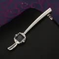 Classica fermacravatta da uomo argentato con pietra arenaria blu e dettagli di cristallo. - Stellato Romantico Rombo Argento Fermacravatta (Scatola Regalo)