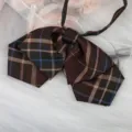 Detaillierte Nahaufnahme der braunen karierten JK Uniform Fliege mit klassischem Karomuster. - Rotbraun Kariert Doppellagige Fliege