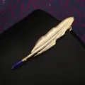 Squisite fermacravatta dorato a forma di piuma con smalto blu per abito formale da uomo. - Ala d'Angelo (Oro + Blu) Fermacravatta (Scatola Regalo)