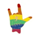 Colorful hand gesture enamel pin with love text, cute cartoon metal brooch for backpack. - Style 1