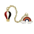 Cute Hot Air Balloon Rainbow Chain Enamel Brooch Alloy Overalls Metal Badge Accessory - Red