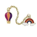 Creative hot air balloon rainbow cloud linked alloy brooch pin enamel badge fashion jewelry - Rose Red