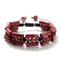 Roter Stein Perlenarmband für Herren, dreireihige zylindrische und runde Perlen mit Kordel. - Roter Kaiserjaspis
