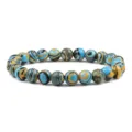 Bracelet de Perles Rayées Coloré Élastique Rond Perle de Pierre Bijoux Femme Homme - Bleu Clair (8mm)