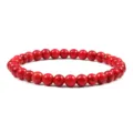 Bracelet extensible en perles de turquoise rouge avec texture noire naturelle. - 6mm / 17cm / Rouge
