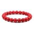 Bracelet extensible en perles de turquoise rouge avec veines noires, bijou élégant en pierre. - 8mm / 17cm / Rouge