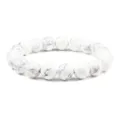 Bracelet de perles extensibles en pierre turquoise blanche, bijou tendance en marbre. - 10mm / 17cm / Blanc