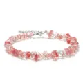 Bracelet de chips en cristal rose naturel avec chaîne en métal réglable pour femmes. - Quartz Pastèque (BZB2001)