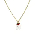 Collana a catena dorata con grazioso ciondolo a dente sorridente e smalto colorato. - Dente Rosso e Bianco