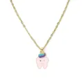 Graziosa collana con ciondolo a dente smaltato, catenina dorata per donna stile dolce. - Dente Viola e Bianco