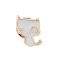Detailed view of a cute cartoon white cat enamel brooch pin, gold-trimmed alloy lapel accessory. - Cat
