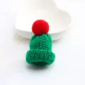 Mini knitted Christmas hat brooch pendant, cute green yarn hat with red pom-pom decoration. - Dark Green