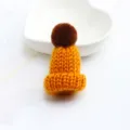 Mini knitted hat brooch charm, cute yellow yarn beanie with brown pom-pom detail. - Dark Yellow