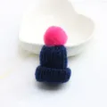 Cute knitted beanie hat brooch with pink pom-pom, perfect clothing and bag charm decor. - Dark Blue