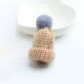 Cute miniature knitted hat brooch with pompom pendant for sweater clothing bag decoration - Light Coffee