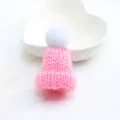 Cute pink knitted mini hat brooch with white pom pom apparel bag pin decoration accessory - Pink